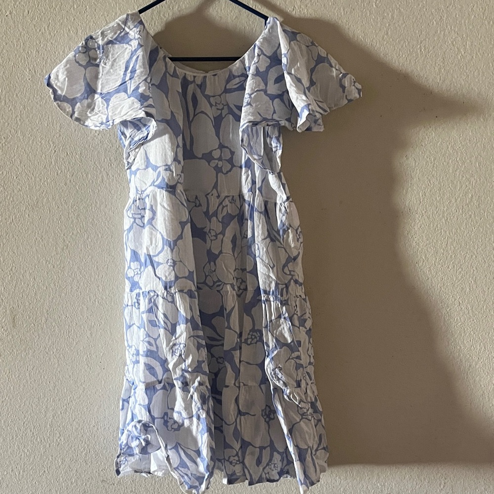 Charming Blue and White Floral Kids Dress